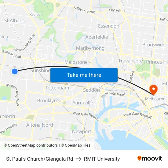 St Paul's Church/Glengala Rd to RMIT University map