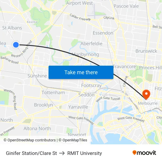Ginifer Station/Clare St to RMIT University map