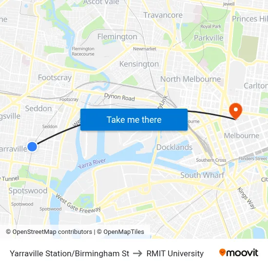 Yarraville Station/Birmingham St to RMIT University map