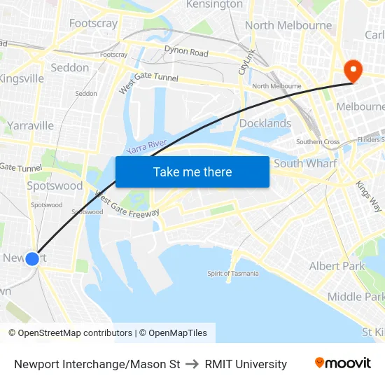 Newport Interchange/Mason St to RMIT University map