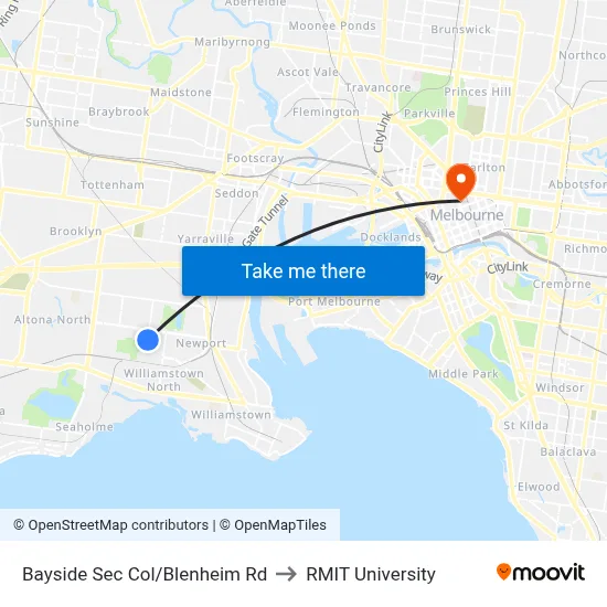 Bayside Sec Col/Blenheim Rd to RMIT University map