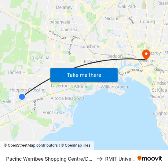 Pacific Werribee Shopping Centre/Derrimut Rd to RMIT University map
