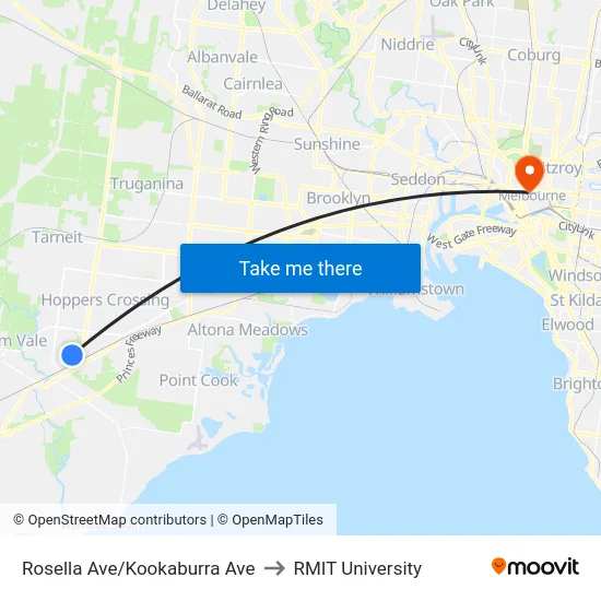 Rosella Ave/Kookaburra Ave to RMIT University map