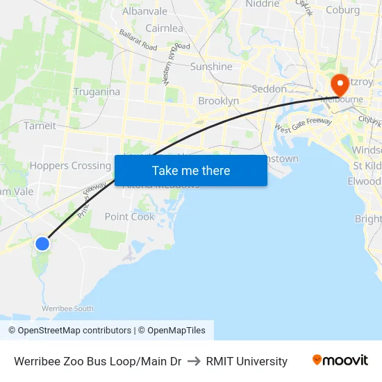 Werribee Zoo Bus Loop/Main Dr to RMIT University map