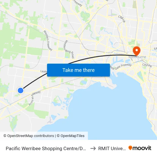 Pacific Werribee Shopping Centre/Derrimut Rd to RMIT University map