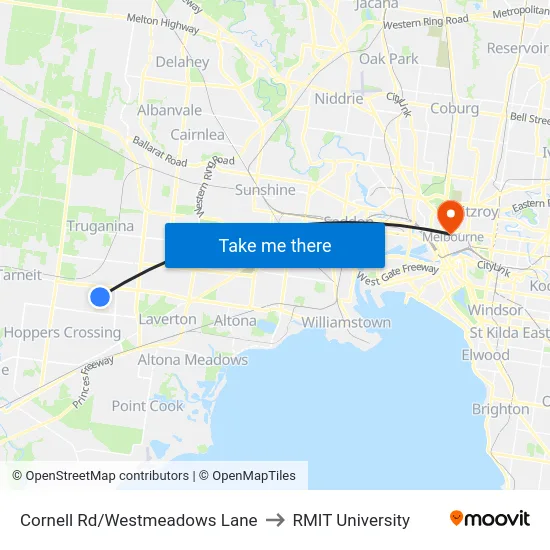 Cornell Rd/Westmeadows Lane to RMIT University map