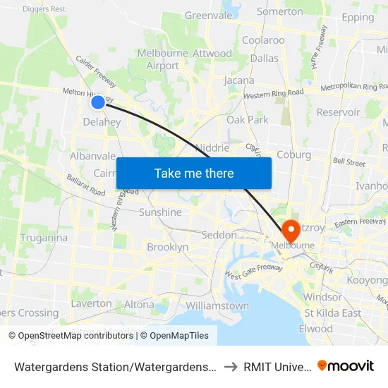 Watergardens Station/Watergardens Circuit Rd to RMIT University map