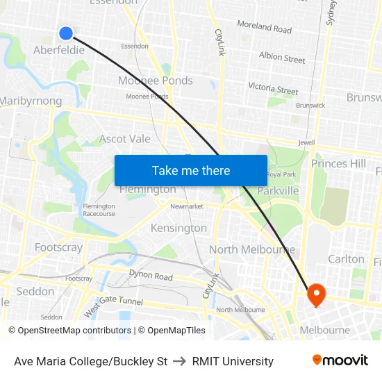 Ave Maria College/Buckley St to RMIT University map