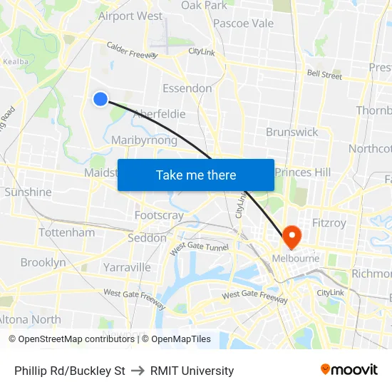 Phillip Rd/Buckley St to RMIT University map