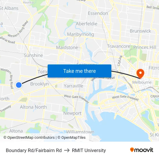 Boundary Rd/Fairbairn Rd to RMIT University map