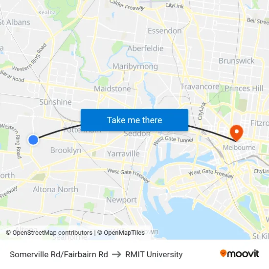 Somerville Rd/Fairbairn Rd to RMIT University map