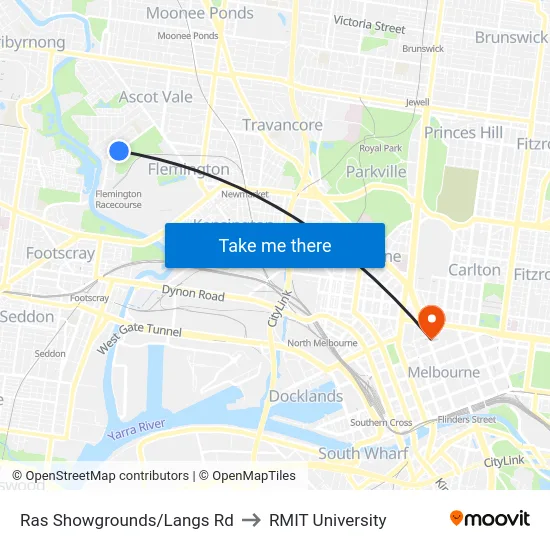 Ras Showgrounds/Langs Rd to RMIT University map