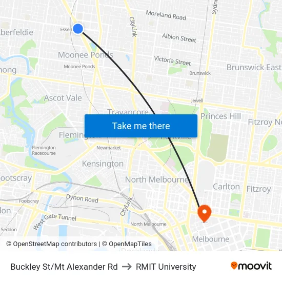 Buckley St/Mt Alexander Rd to RMIT University map