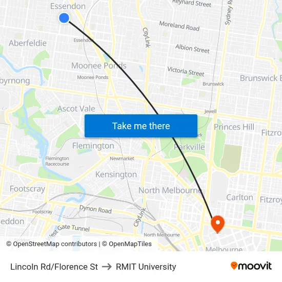 Lincoln Rd/Florence St to RMIT University map