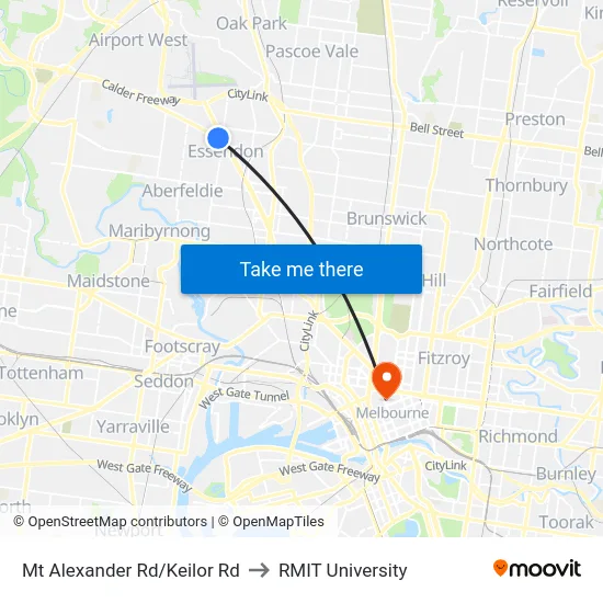 Mt Alexander Rd/Keilor Rd to RMIT University map