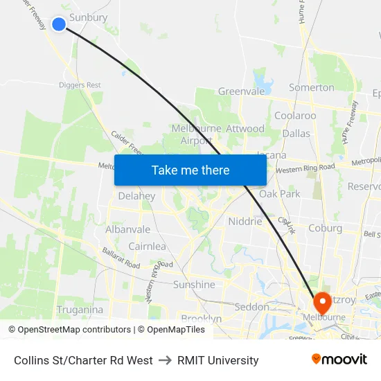 Collins St/Charter Rd West to RMIT University map