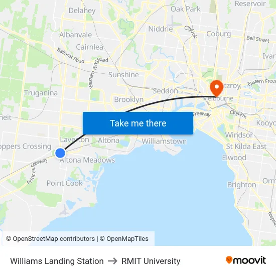 Williams Landing Station to RMIT University map