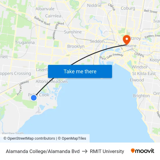 Alamanda College/Alamanda Bvd to RMIT University map