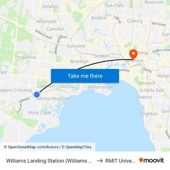 Williams Landing Station to RMIT University map
