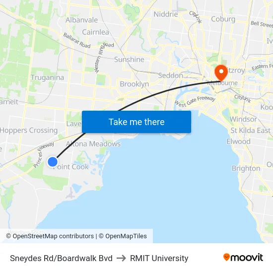 Sneydes Rd/Boardwalk Bvd to RMIT University map