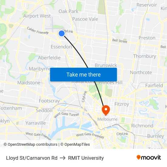 Lloyd St/Carnarvon Rd to RMIT University map
