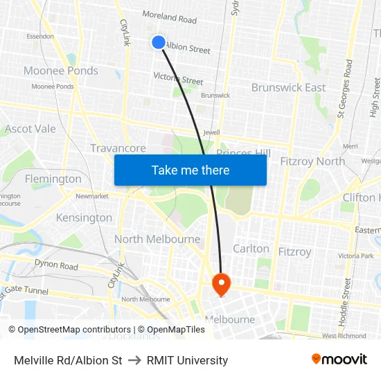 Melville Rd/Albion St to RMIT University map