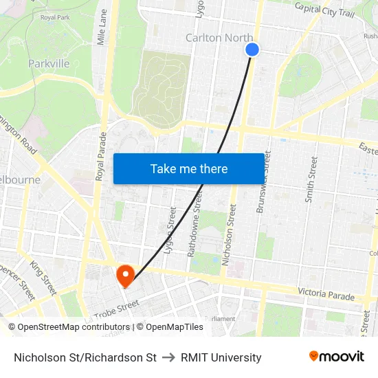 Nicholson St/Richardson St to RMIT University map