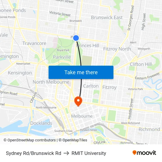 Sydney Rd/Brunswick Rd to RMIT University map