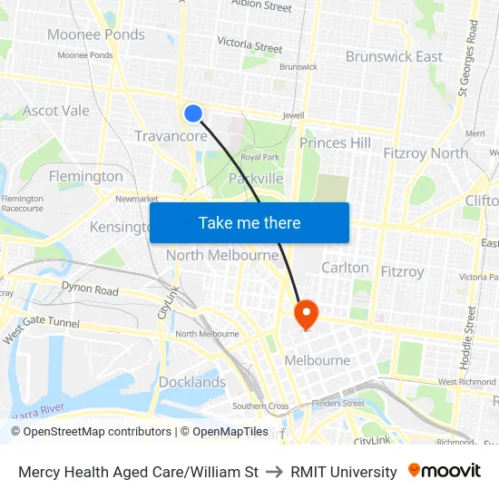 Mercy Health Aged Care/William St to RMIT University map