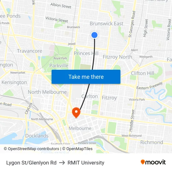 Lygon St/Glenlyon Rd to RMIT University map