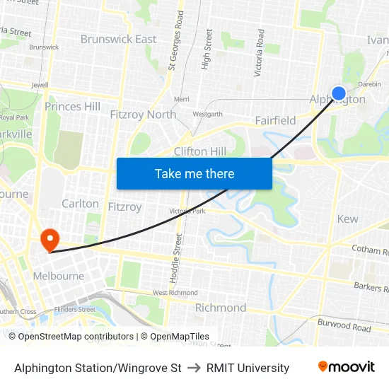 Alphington Station/Wingrove St to RMIT University map