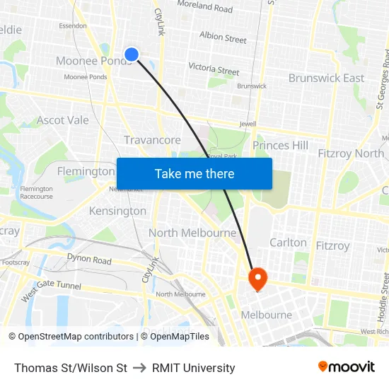 Thomas St/Wilson St to RMIT University map