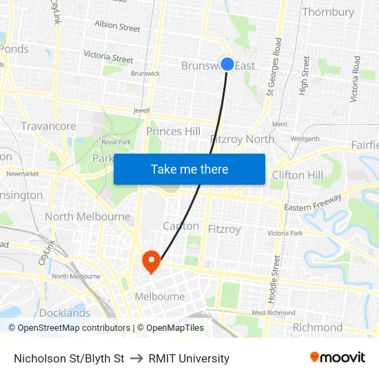 Nicholson St/Blyth St to RMIT University map