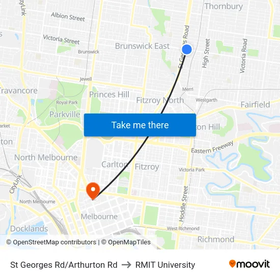 St Georges Rd/Arthurton Rd to RMIT University map