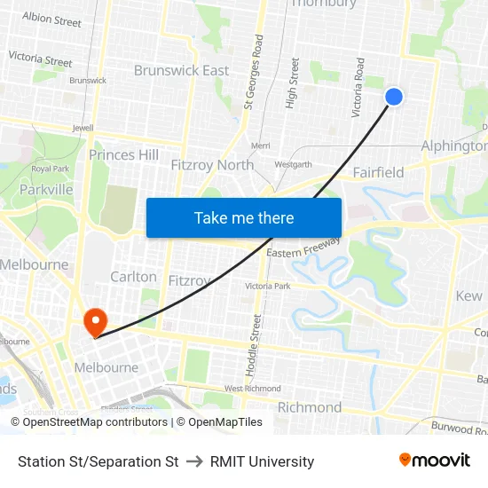 Station St/Separation St to RMIT University map