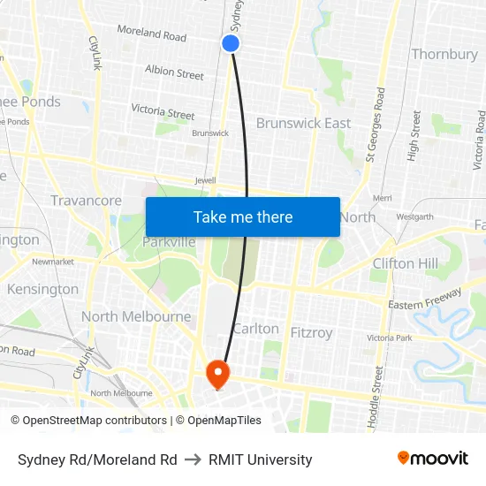 Sydney Rd/Moreland Rd to RMIT University map