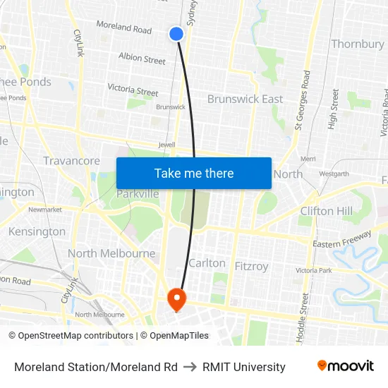 Moreland Station/Moreland Rd to RMIT University map