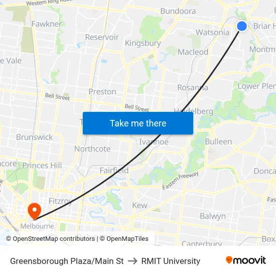 Greensborough Plaza/Main St to RMIT University map