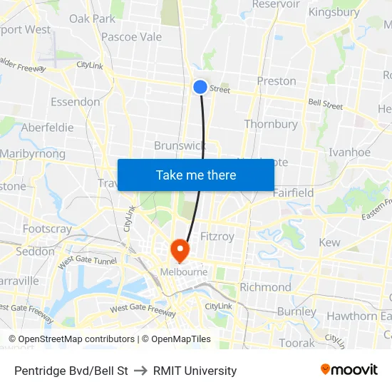 Pentridge Bvd/Bell St to RMIT University map
