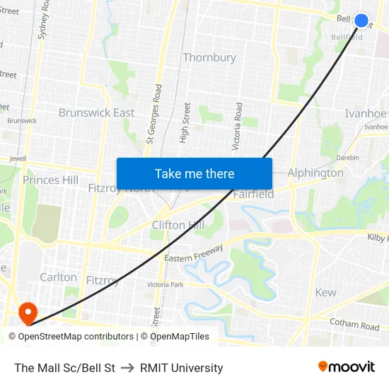 The Mall Sc/Bell St to RMIT University map