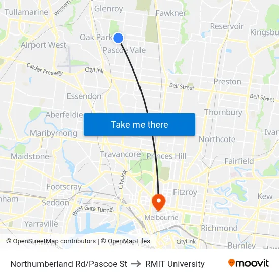 Northumberland Rd/Pascoe St to RMIT University map