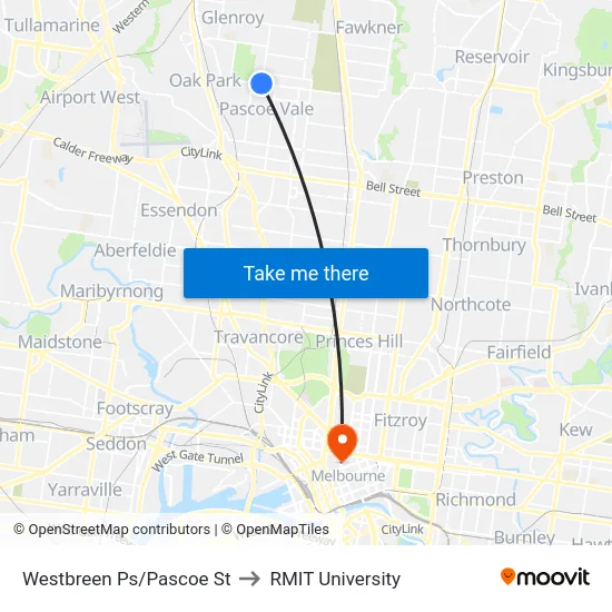 Westbreen Ps/Pascoe St to RMIT University map