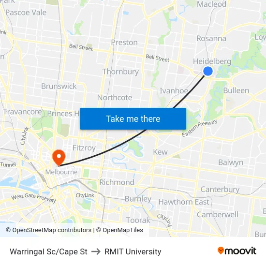 Warringal Sc/Cape St to RMIT University map
