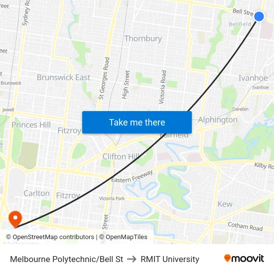 Melbourne Polytechnic/Bell St to RMIT University map
