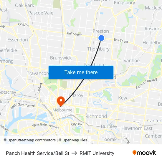 Panch Health Service/Bell St to RMIT University map