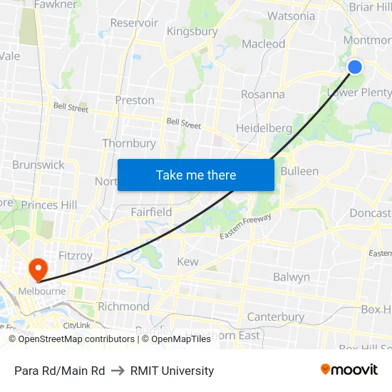 Para Rd/Main Rd to RMIT University map