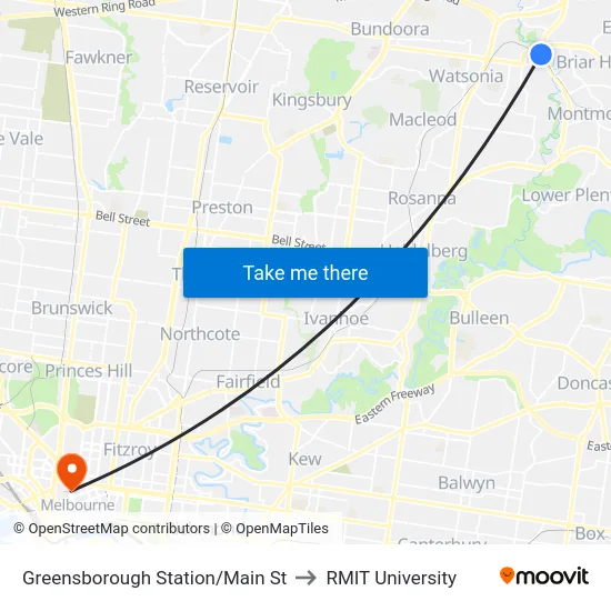 Greensborough Station/Main St to RMIT University map