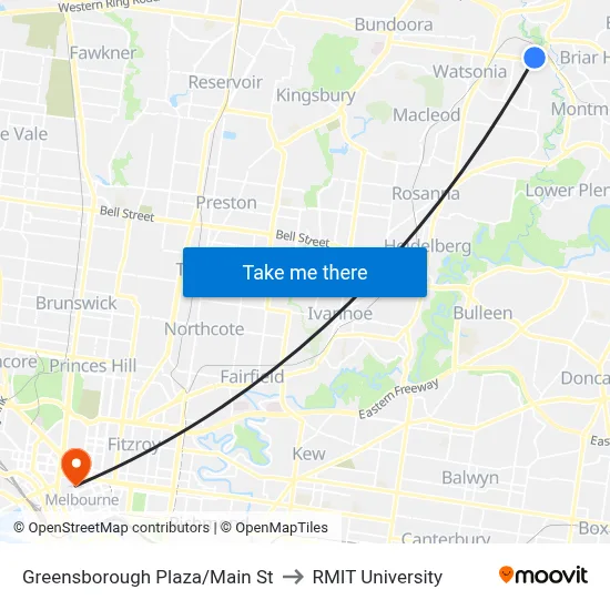 Greensborough Plaza/Main St to RMIT University map