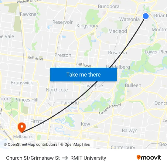 Church St/Grimshaw St to RMIT University map