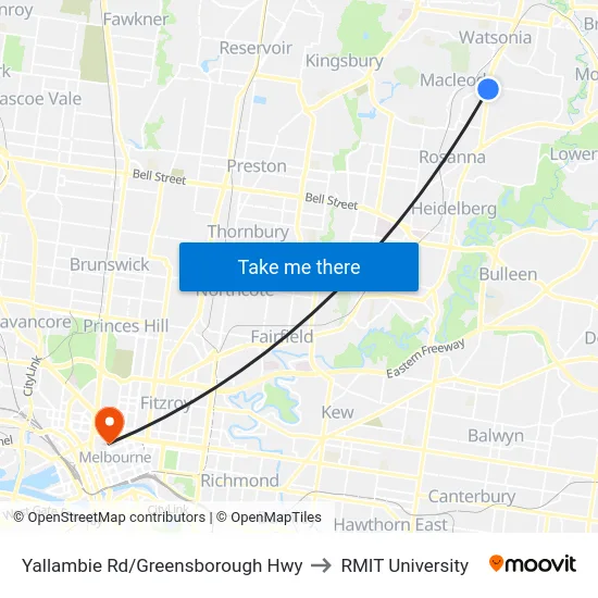 Yallambie Rd/Greensborough Hwy to RMIT University map